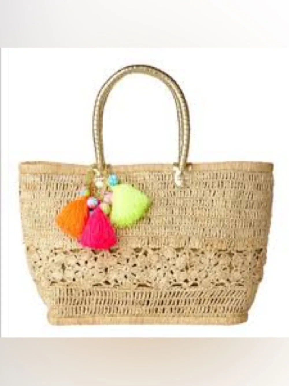 Lilly Pulitzer Riviera Straw Tote with Neon Tassel Charms